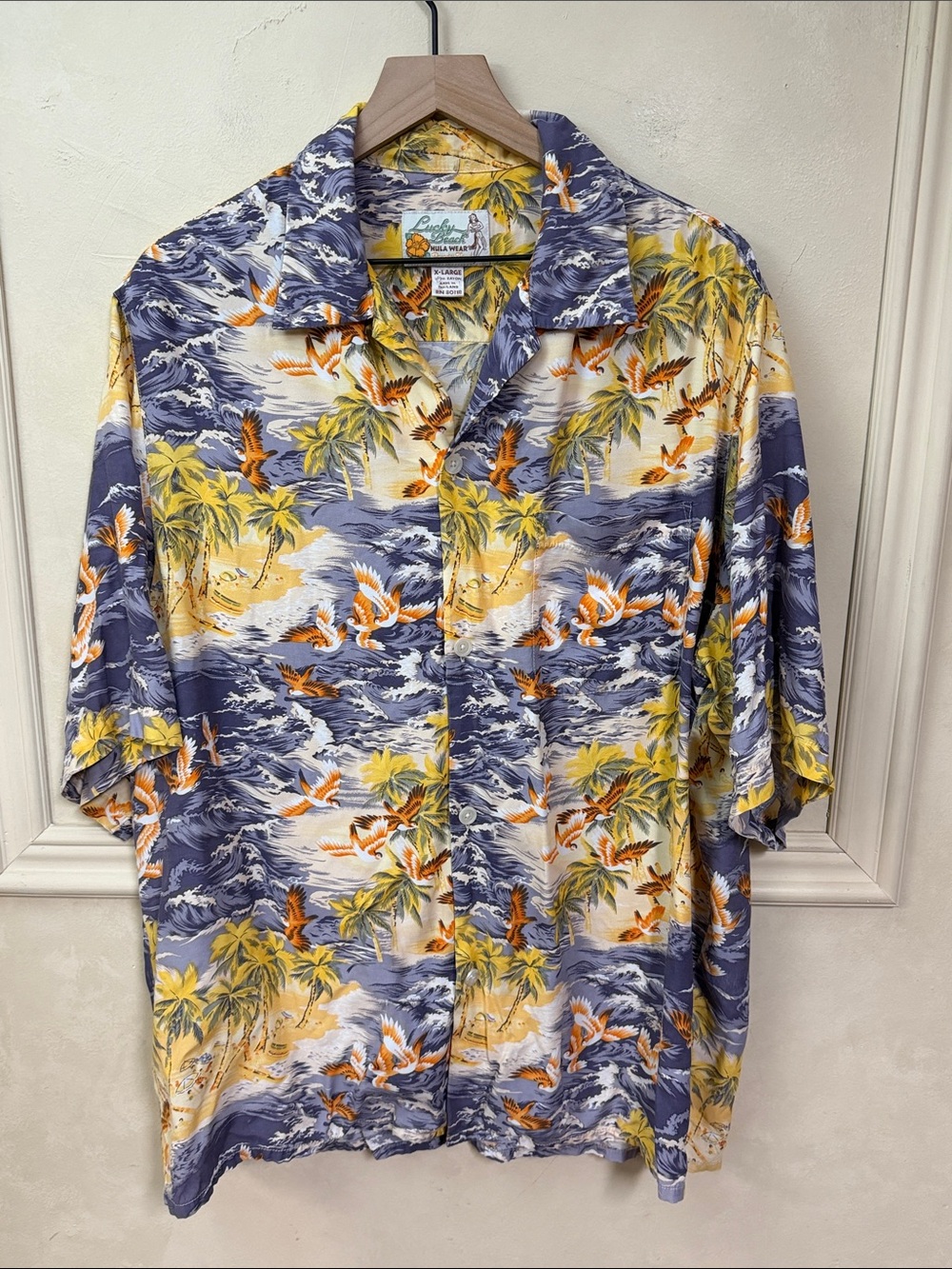 Vintage Lucky Beach Hula Wear Hawaiian Shirt